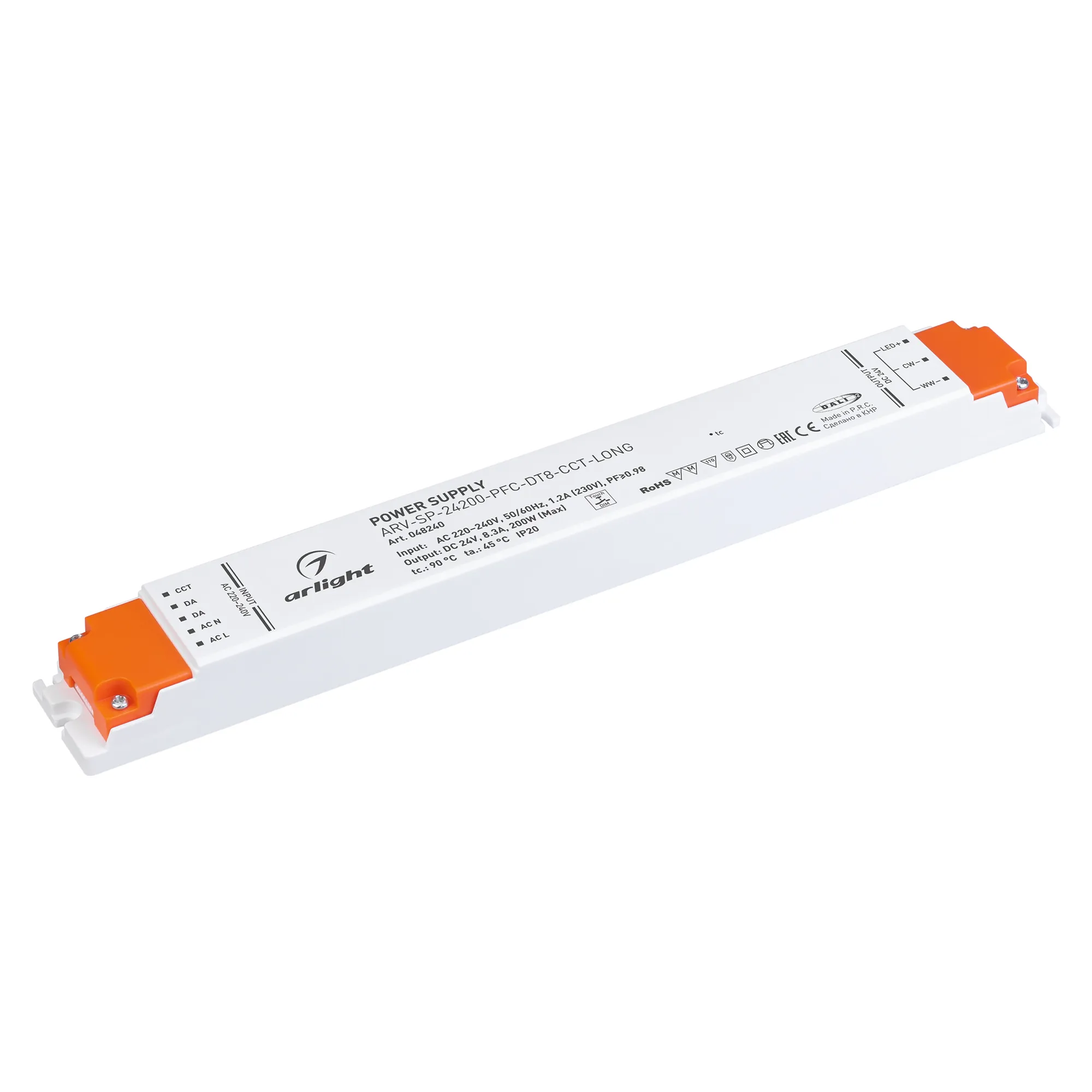 Блок питания ARV-SP-24200-PFC-DT8-CCT-LONG (24V, 8.33A, 200W) (Arlight, IP20 Пластик, 5 лет) - изображение товара