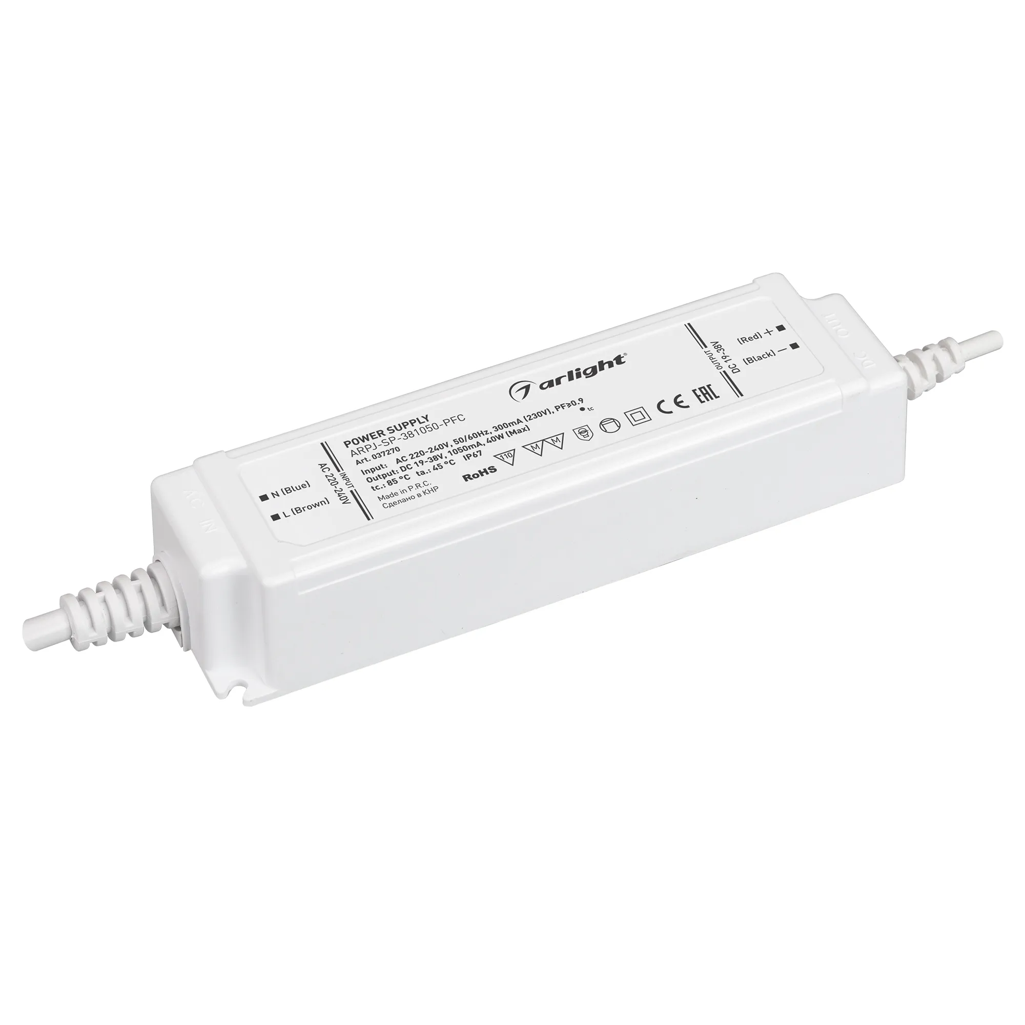 Блок питания ARPJ-SP-381050-PFC (40W, 19-38V, 1.05A) (Arlight, IP67 Пластик, 5 лет) - изображение товара